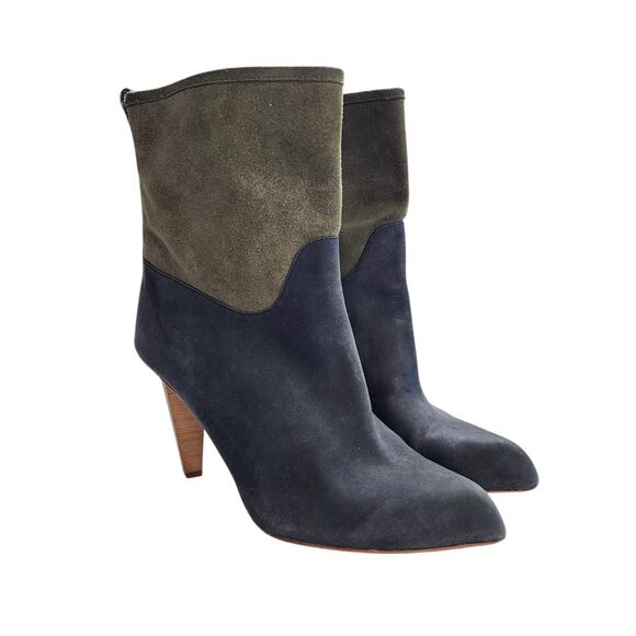 Matt Bernson Jameson Two Tone Suede Pull On Heeled Boots Size 9.5 Blue Green - Picture 2 of 13